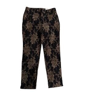NWT Chico's | Black + Gold Jacquard So Slimming Brigitte Pants | Size 10